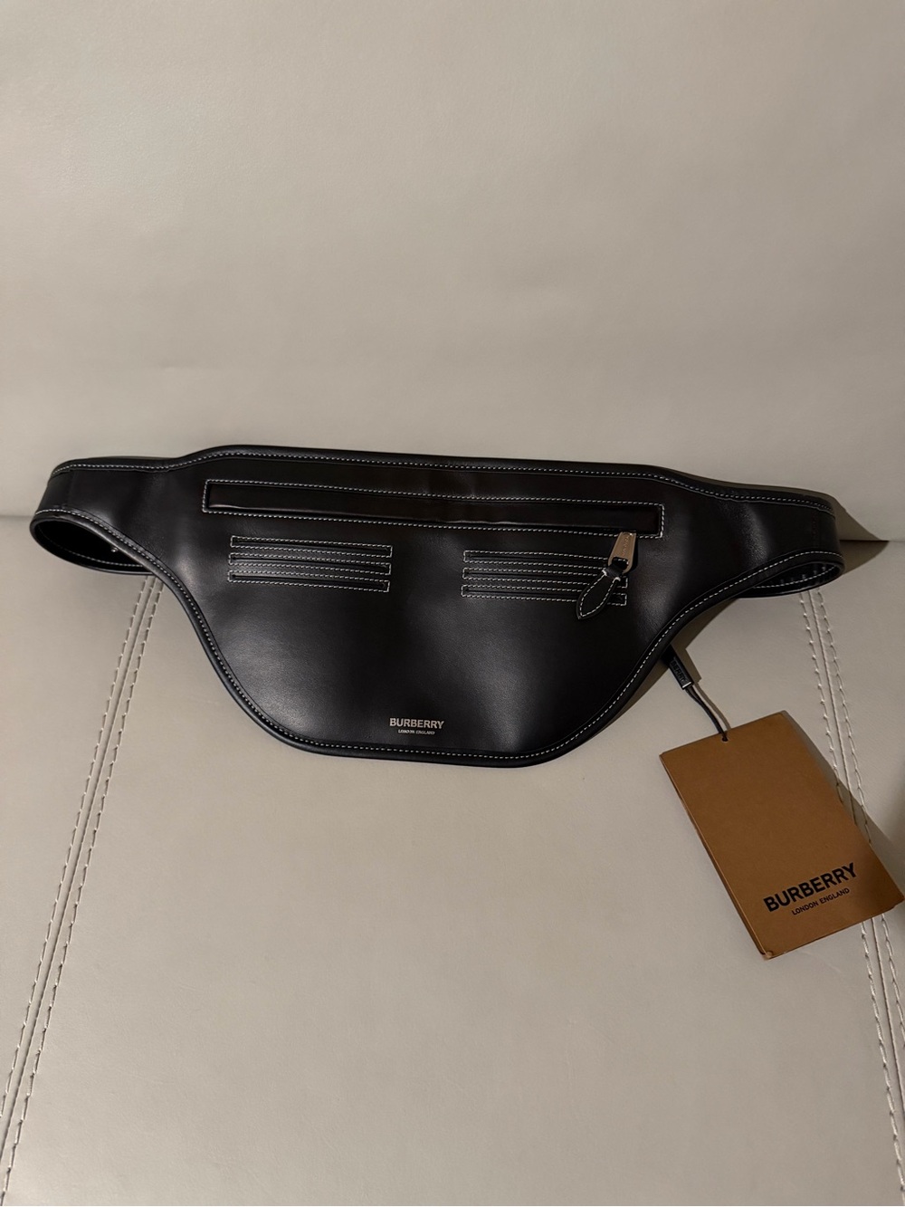 Burberry Black Leather Belt Bag with Contrast Stitching